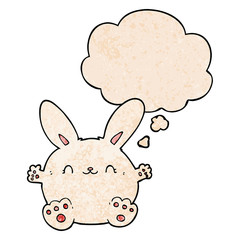 cute cartoon rabbit and thought bubble in grunge texture pattern style