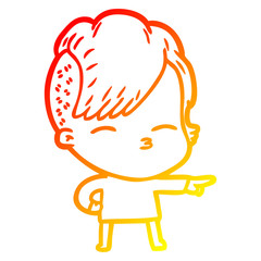 warm gradient line drawing cartoon squinting girl