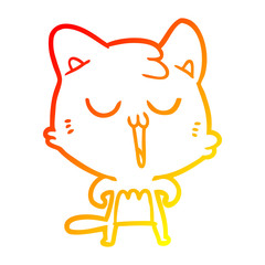 warm gradient line drawing cartoon cat singing