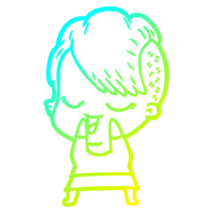 cold gradient line drawing happy cartoon girl