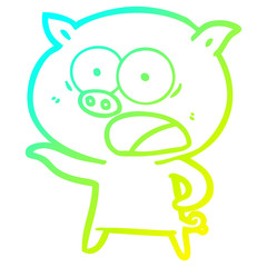 cold gradient line drawing cartoon pig shouting