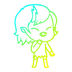 cold gradient line drawing cartoon laughing vampire girl