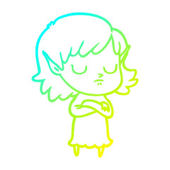 cold gradient line drawing cartoon elf girl