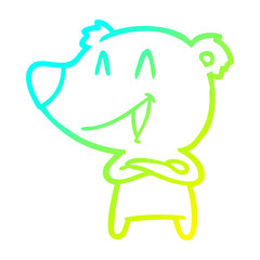 cold gradient line drawing laughing bear with crossed arms cartoon
