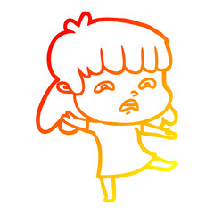 warm gradient line drawing cartoon worried woman