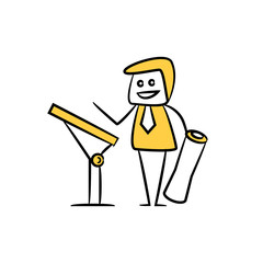 Fototapeta premium doodle stick figure businessman, architect profession concept