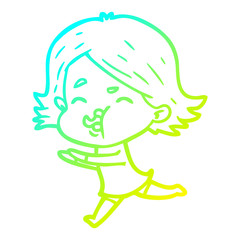 cold gradient line drawing cartoon girl pulling face