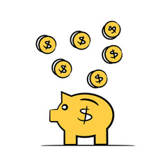 Fototapeta premium doodle piggy bank and dollar coin