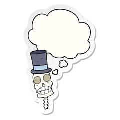 cartoon spooky skull and thought bubble as a printed sticker