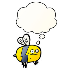 cartoon bee and thought bubble in smooth gradient style