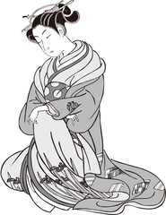 浮世絵　女性　その32　白黒	