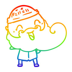rainbow gradient line drawing happy man with beard and winter hat