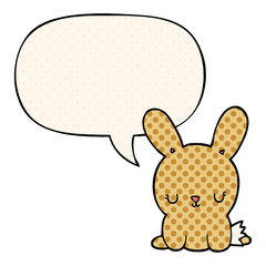 cute cartoon rabbit and speech bubble in comic book style
