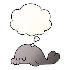 cartoon seal and thought bubble in smooth gradient style