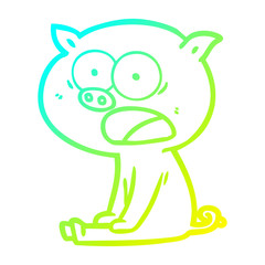 cold gradient line drawing cartoon sitting pig shouting