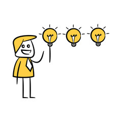 doodle stick figure businessman and light bulbs, for innovation concept