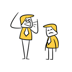 doodle stick figure businessman blaming his employee