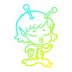 cold gradient line drawing cartoon alien girl
