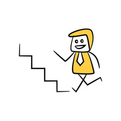 doodle stick figure businessman walking step to the stair