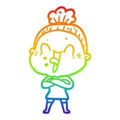 rainbow gradient line drawing cartoon happy old woman