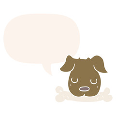 cartoon dog and bone and speech bubble in retro style