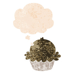 cute cartoon pie and thought bubble in retro textured style