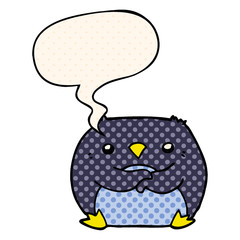 cartoon penguin and speech bubble in comic book style