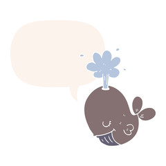 cartoon spouting whale and speech bubble in retro style