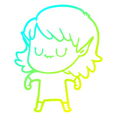 cold gradient line drawing happy cartoon elf girl