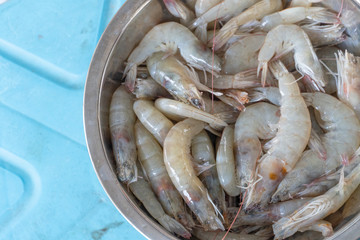 Group of fresh shrimp on the bowl ready for cooking