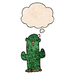 cartoon cactus and thought bubble in grunge texture pattern style