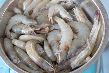Group of fresh shrimp on the bowl ready for cooking