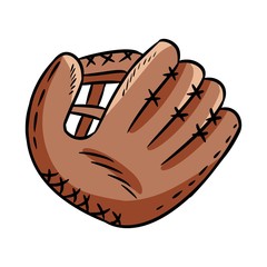 Hand drawn doodle of baseball glove. Cartoon style drawing, for posters, decoration and print. Vector illustration
