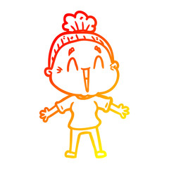 warm gradient line drawing cartoon happy old lady