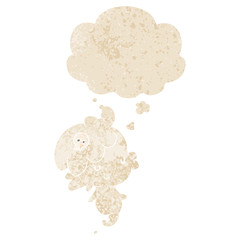 cartoon ghost and thought bubble in retro textured style