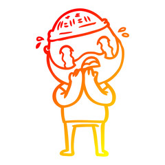 warm gradient line drawing cartoon bearded man crying
