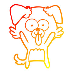 warm gradient line drawing cartoon dog with tongue sticking out