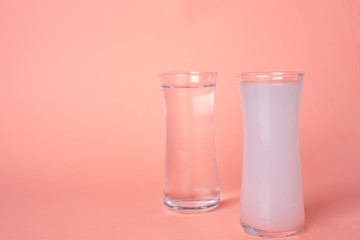 Traditional Turkish Raki in front of Pink Pastel tone Backdrop.