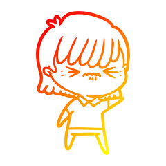 warm gradient line drawing annoyed cartoon girl