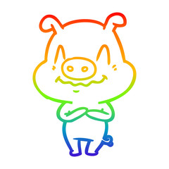 rainbow gradient line drawing nervous cartoon pig