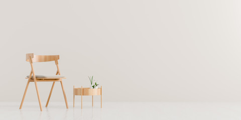 Modern living room with armchair and wooden small coffee table. Scandinavian style furniture design. 3D illustration. © Salih