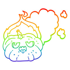 rainbow gradient line drawing cartoon flaming halloween pumpkin