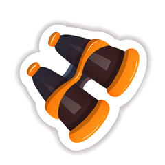 Colorful sticker, label, logotype. Optical binoculars magnifying tool, captain attribute.