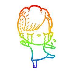 rainbow gradient line drawing cartoon crying girl