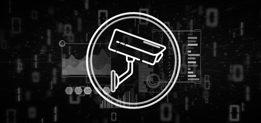 Security camera system icon and statistics data - 3d rendering