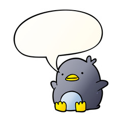 cute cartoon penguin and speech bubble in smooth gradient style