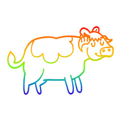 rainbow gradient line drawing cartoon cow