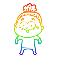rainbow gradient line drawing cartoon happy old woman