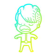 cold gradient line drawing cartoon cool hipster girl talking