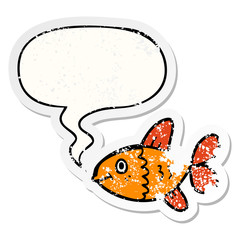 cartoon fish and speech bubble distressed sticker